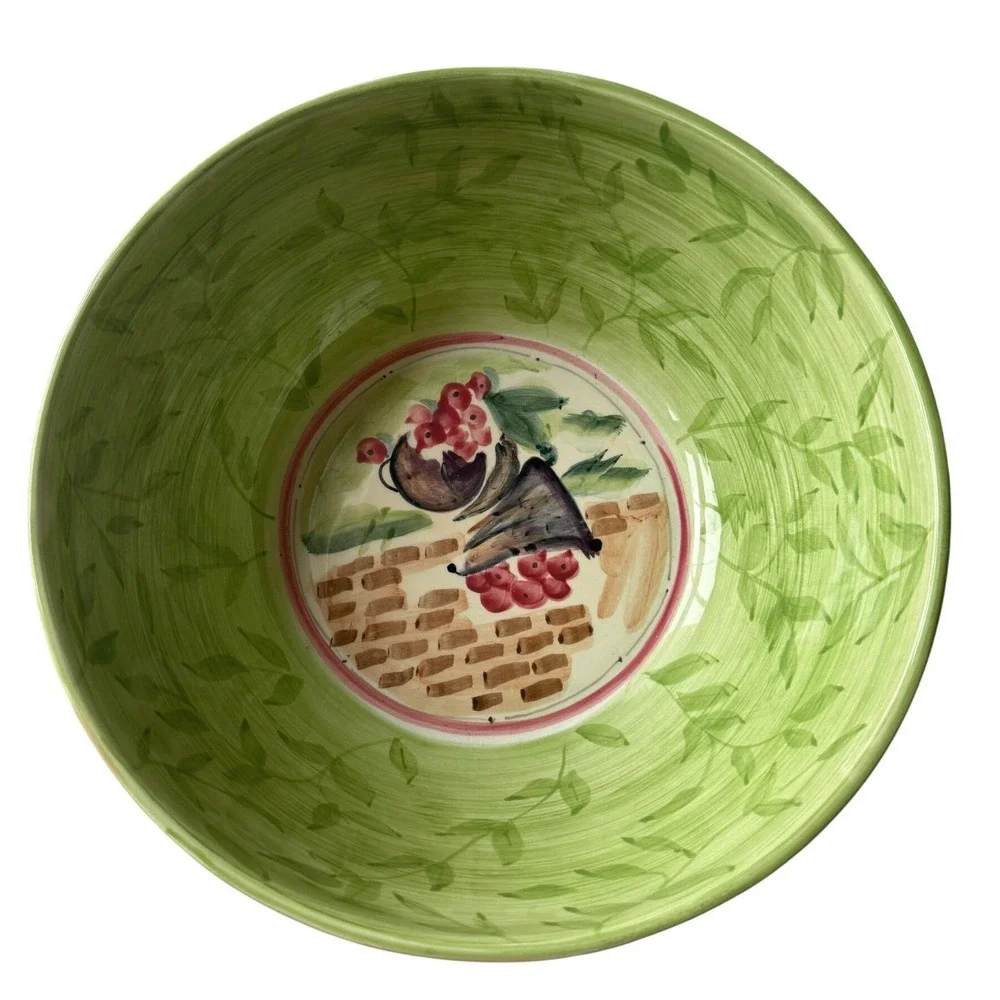 Michal Sparks Estate of Mind Bowl Zrike‎ Hand Painted Green Cornucopia Vintage